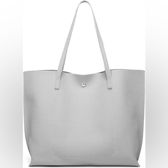 GREY SOFT FAUX LEATHER TOTE SHOULDER BAG - Picture 2 of 5